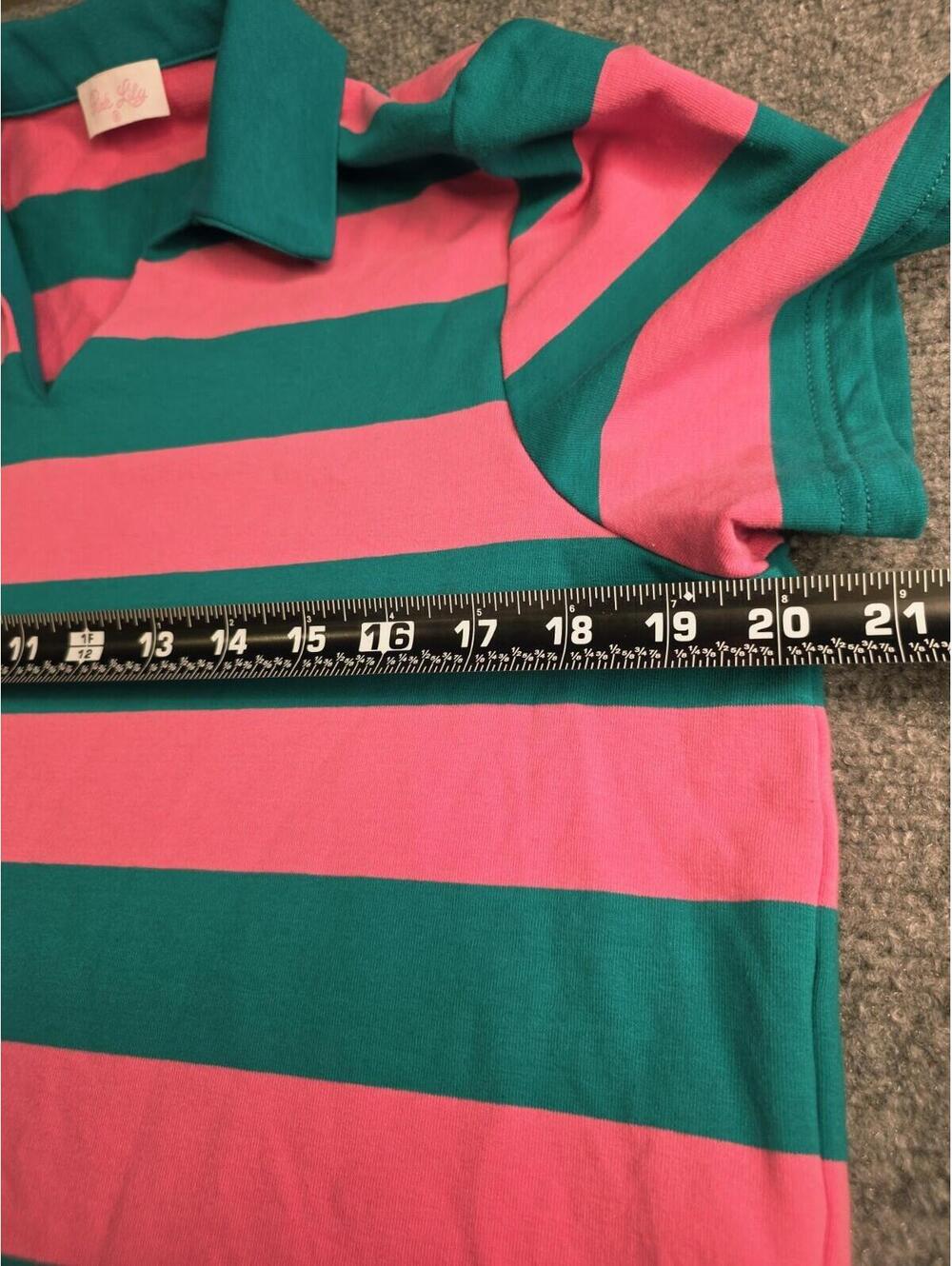 Pink Lily Teal Pink Striped Collared T-Shirt Dress Shift Preppy Knit Mini M - Picture 5 of 8